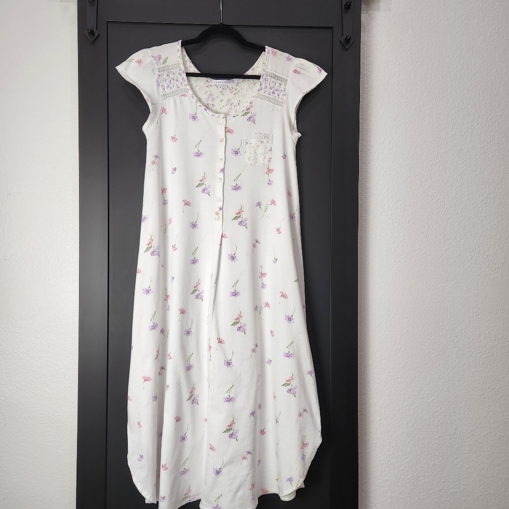 Carole Hochman Short Sleeve Floral  Print Sleep Gown Size Small